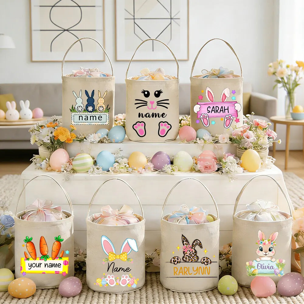 Personalized Easter Basket with Name – Kids Bunny Egg Hunt Bag