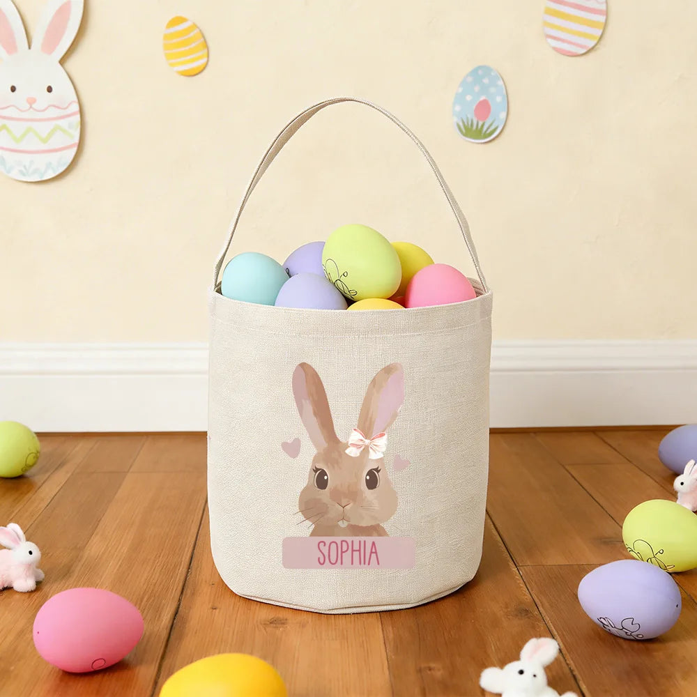Personalized Easter Basket Bunny Bag – Custom Name Linen Tote
