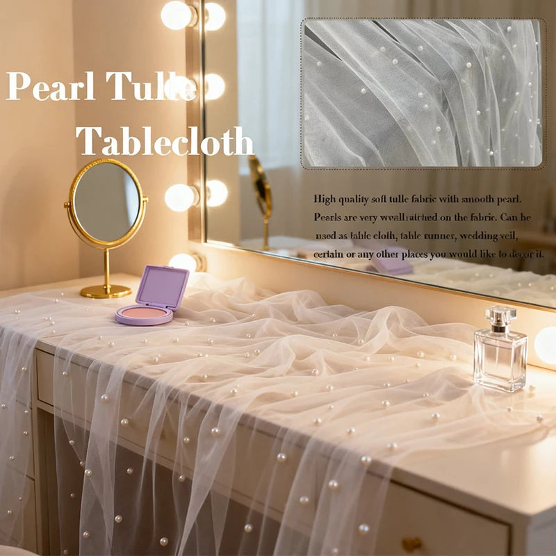White Pearl Tulle Mesh Table Runner – Wedding & Party Décor