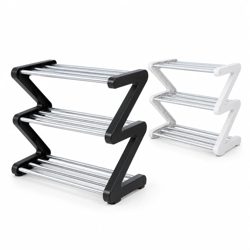 3-Tier Z-Shaped Shoe Rack – Space-Saving Metal Organizer