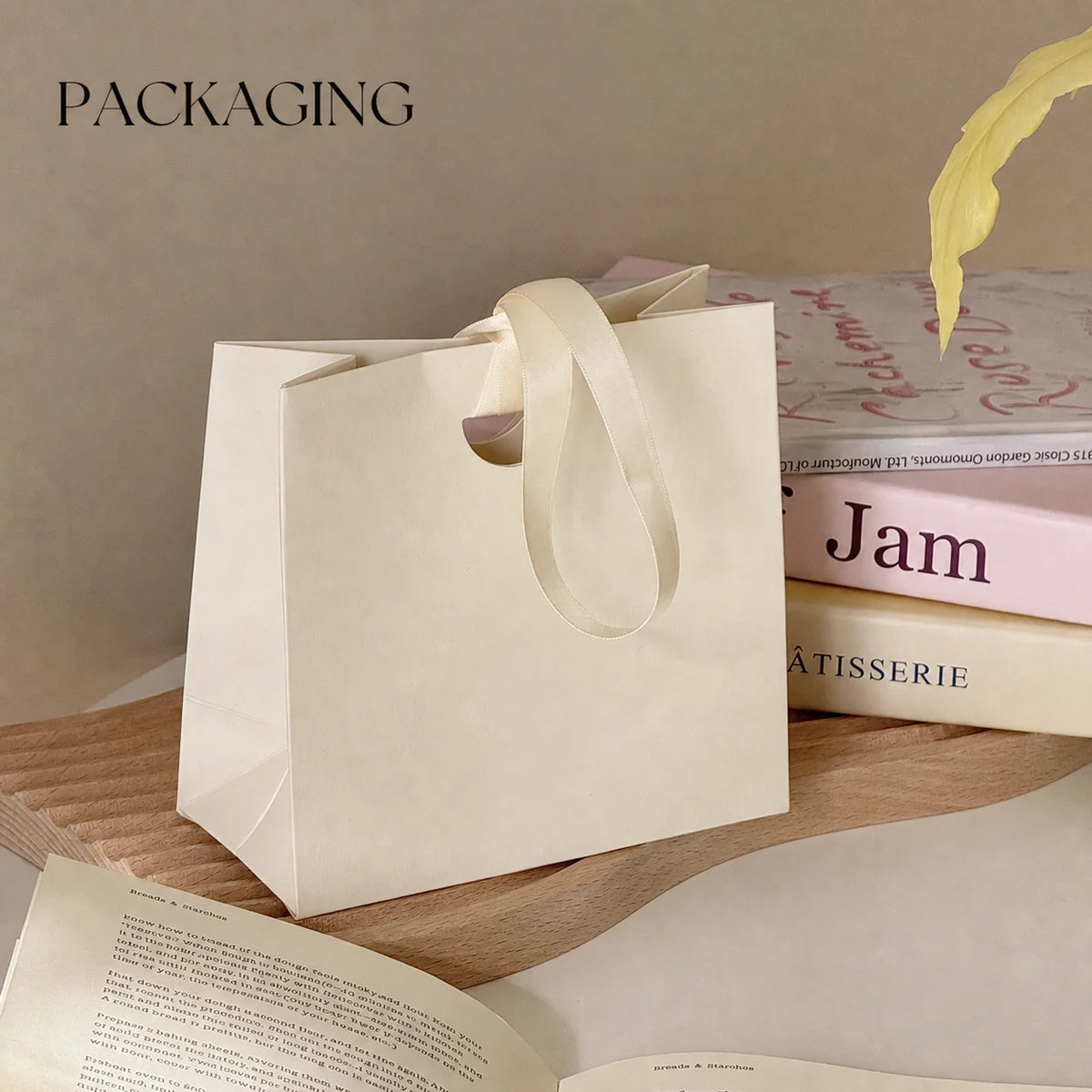 Solid Color Paper Gift Bag with Satin Ribbon Handle