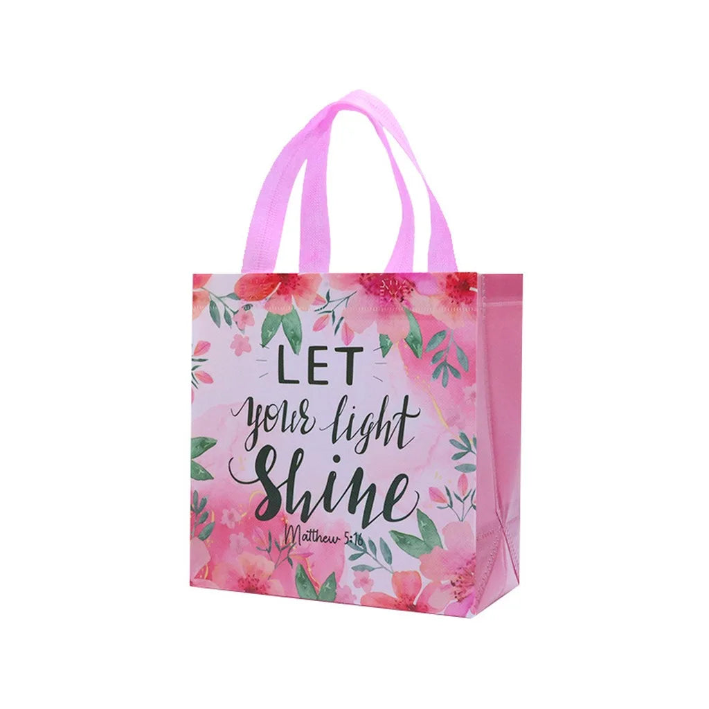 Bible Verse Floral Non-Woven Gift Tote Bag | Holiday Christmas