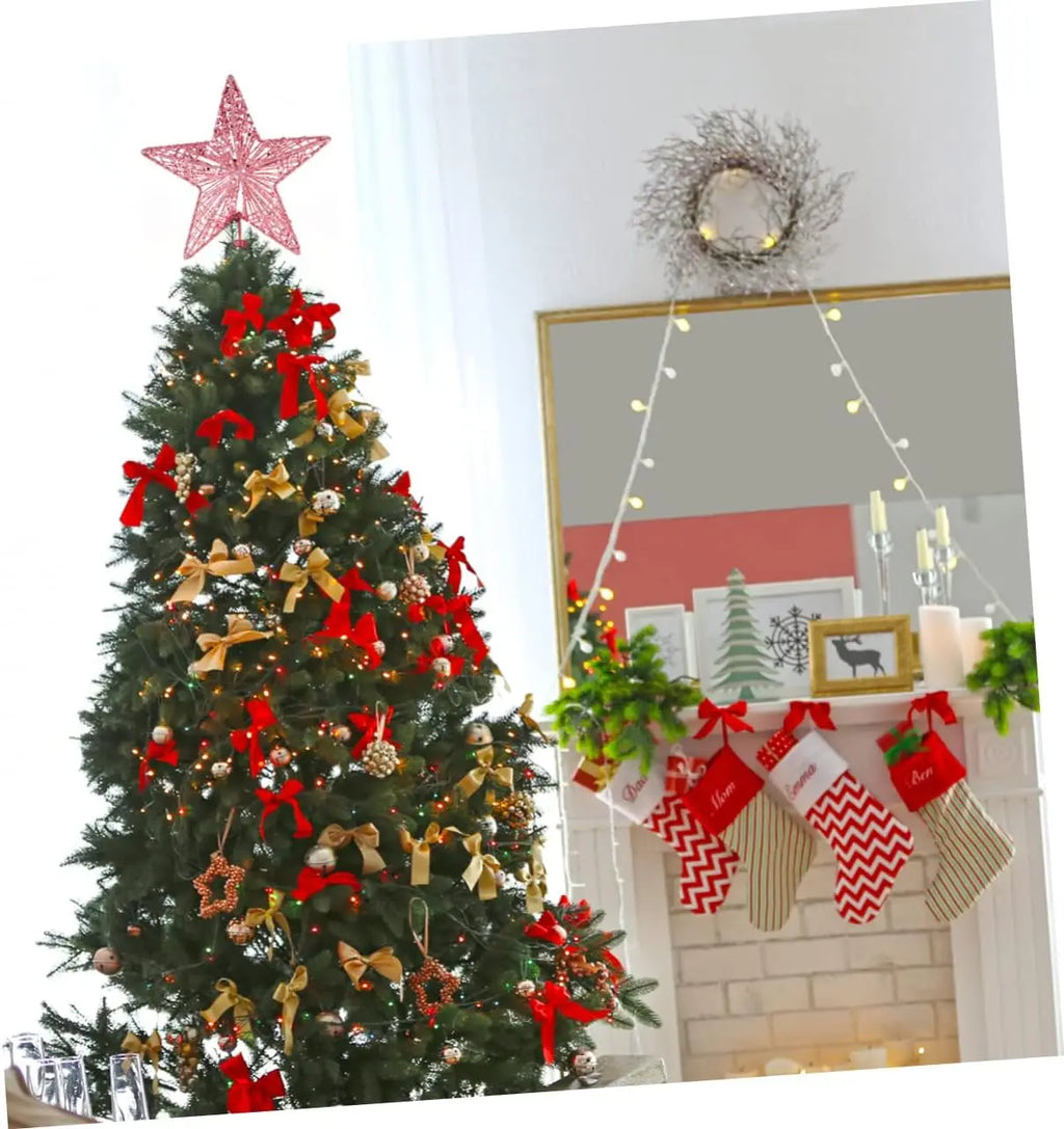 Pink Pentagon Star Christmas Tree Topper | Hollow Metal