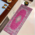 Fuchsia Persian Medallion Runner Rug – Washable Non-Slip Mat
