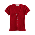 Women's Ice Silk V-Neck Hollow Knit Cardigan Short Sleeve Top