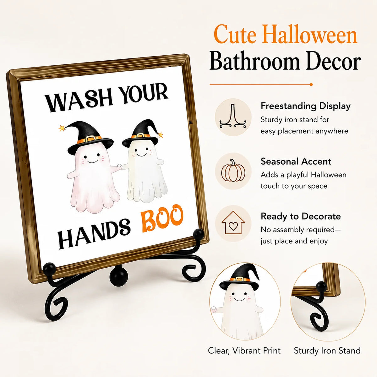 Halloween Ghost Wash Your Hands Boo Wooden Tabletop Sign