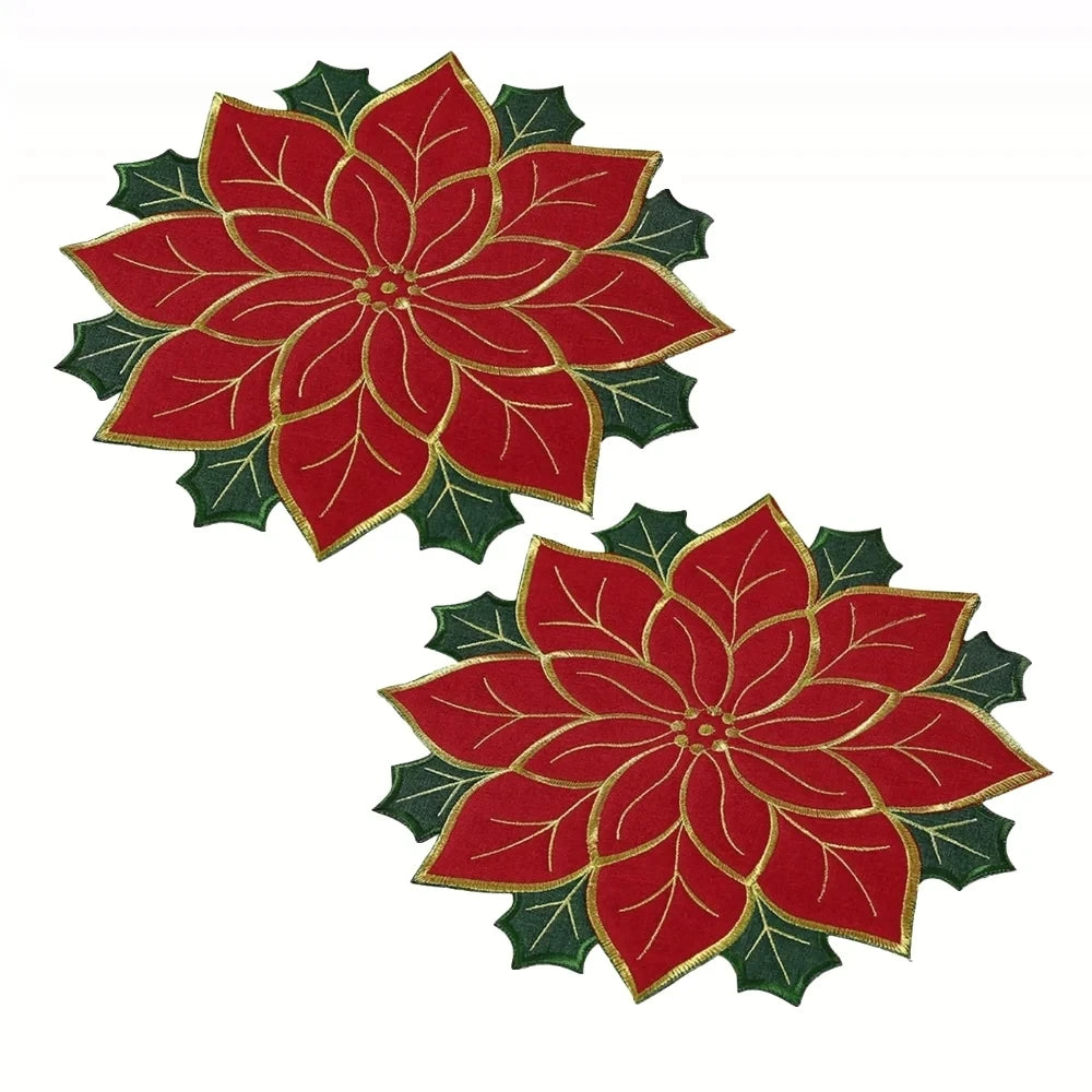 40CM Red Snowflake Christmas Felt Placemat & Table Coaster