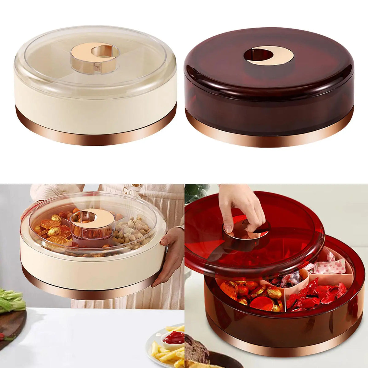 Rotatable Divided Serving Tray with Lid – Snack & Party Platter