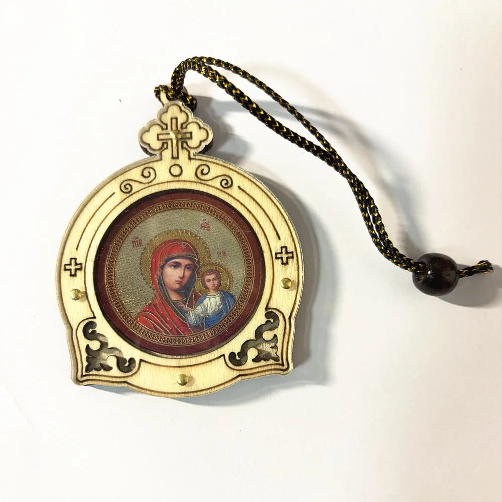 Orthodox Virgin Mary & Jesus Gold Wood Icon | Wall Ornament