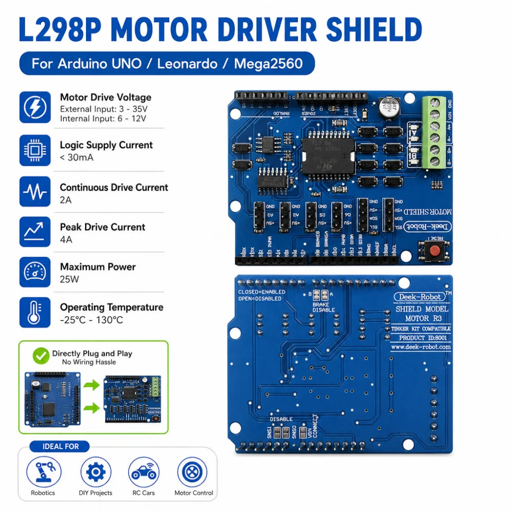 L298P Motor Driver Shield for Arduino UNO, Leonardo & Mega2560