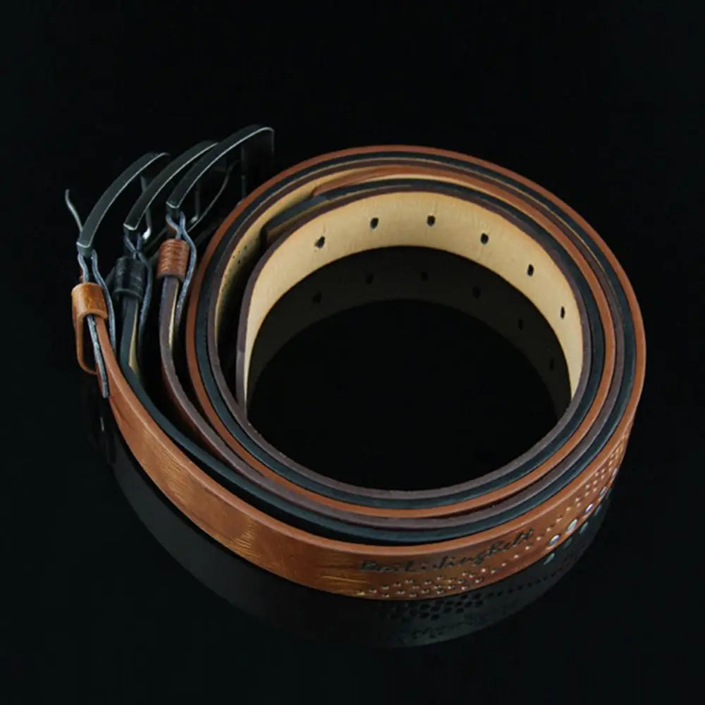 Vintage PU Leather Belt Men – Pin Buckle Waistband | 110cm