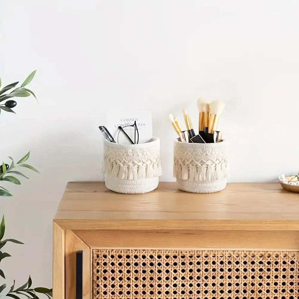 Cotton Rope Tassel Desktop Storage Basket | Woven Organizer