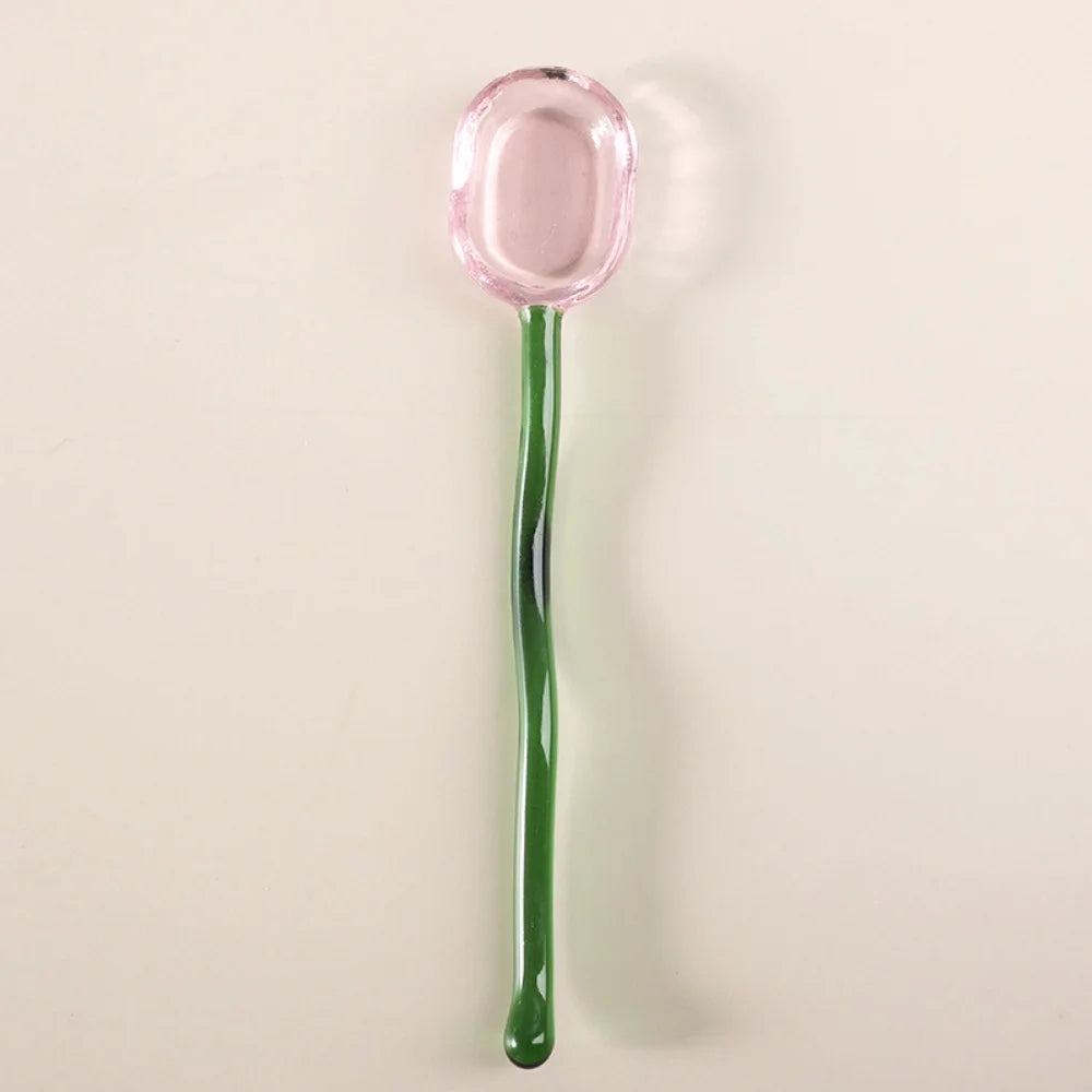 Colorful Glass Long Handle Dessert & Coffee Stirring Spoon