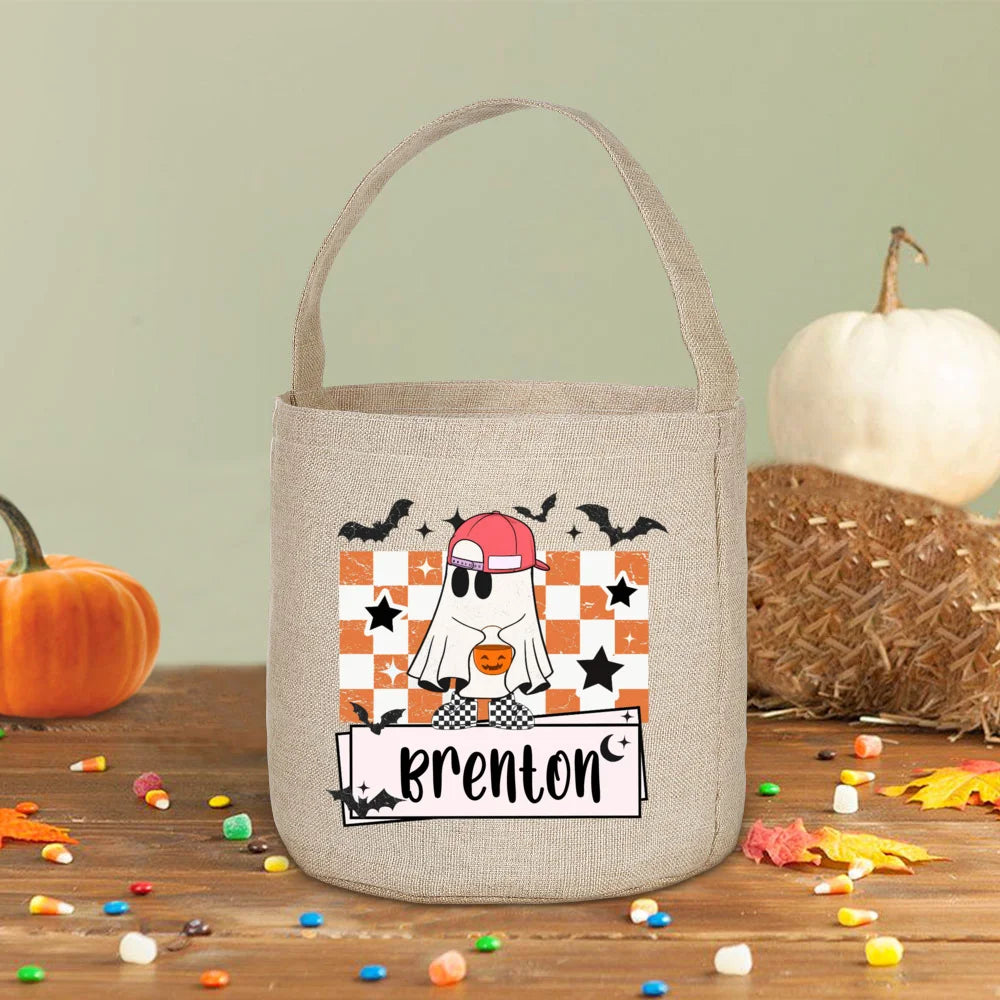 Personalized Halloween Trick or Treat Linen Bag & Bucket