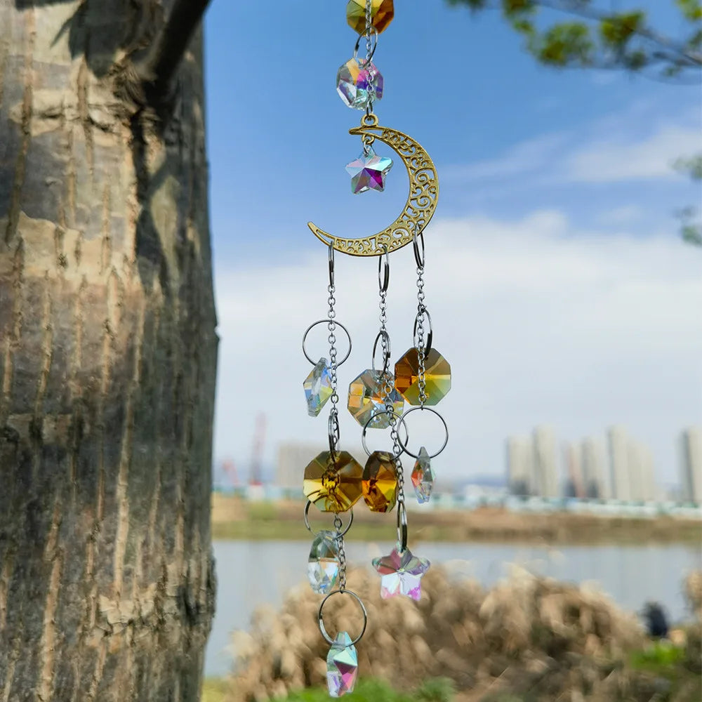 Crystal Moon Pentagram Suncatcher Pendant | Window & Garden Decor
