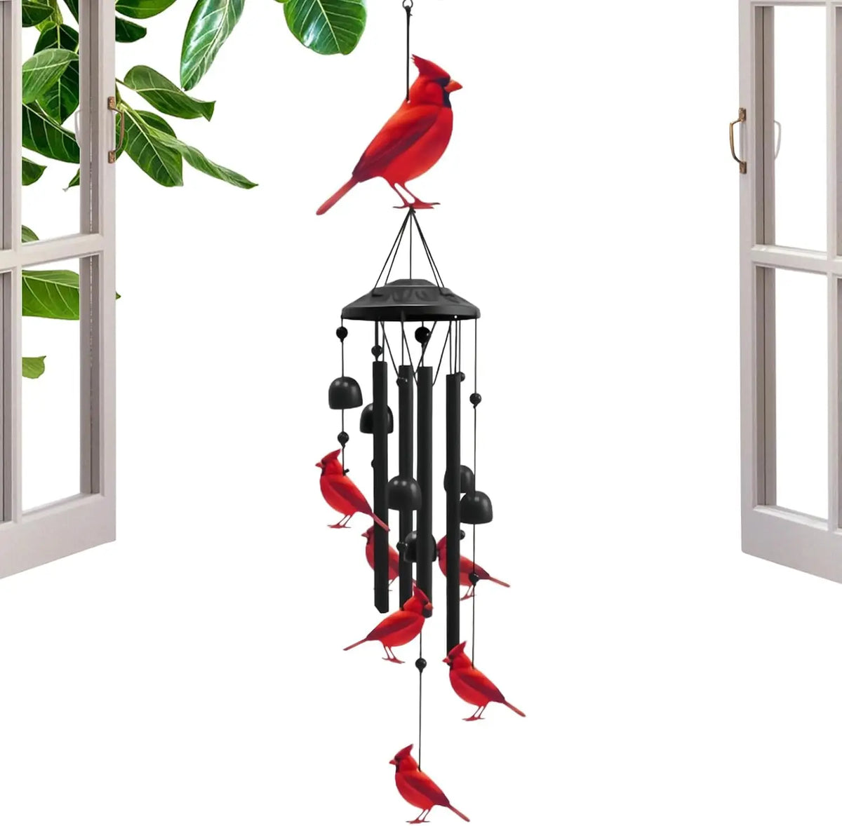 Cardinal Wind Chimes – Red Bird Metal & Crystal Outdoor Decor