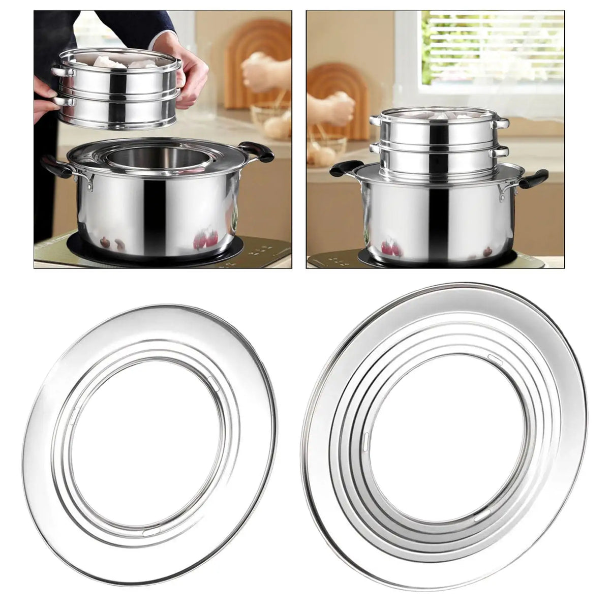 Stainless Steel Steaming Ring – Steamer Adapter Rack for Wok & Pot