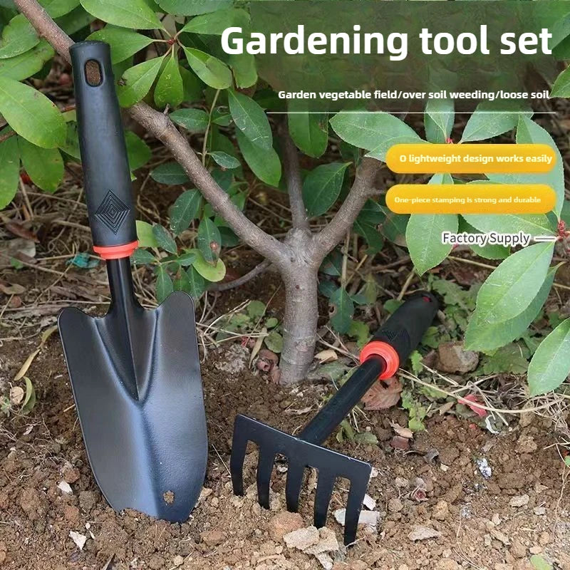 Garden Hoe Shovel & Five-Tooth Rake Set – Rubber Handle