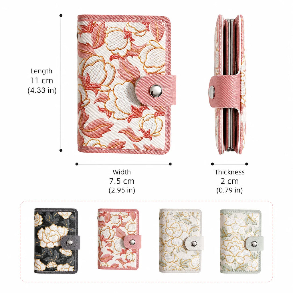 Floral Card Holder Wallet Women – 20 Slots & 2 ID Windows