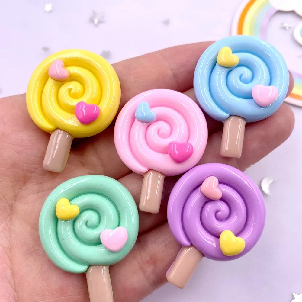 Resin Love Lollipop Flatback Cabochons 10pcs – DIY Craft Embellishments