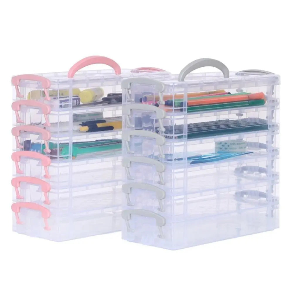Multi-Layer Stackable Transparent Pencil Case – Marker & Brush Box