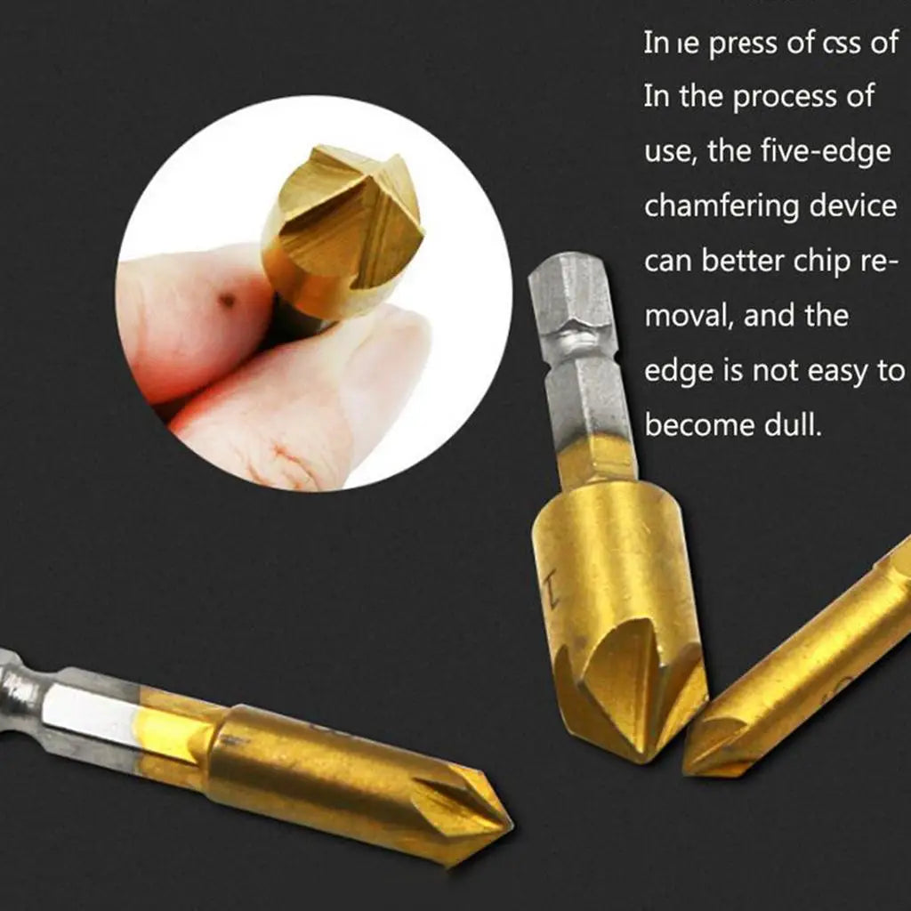 HSS Countersink Drill Bit Set – 1/4" Hex Shank 5 Flute 90°