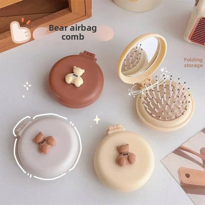 Folding Air Cushion Comb with Mirror – Mini Travel Hair Brush