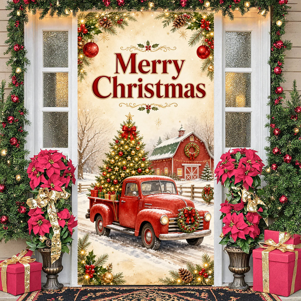 Rustic Christmas Photo Backdrop Party Banner 180×90cm