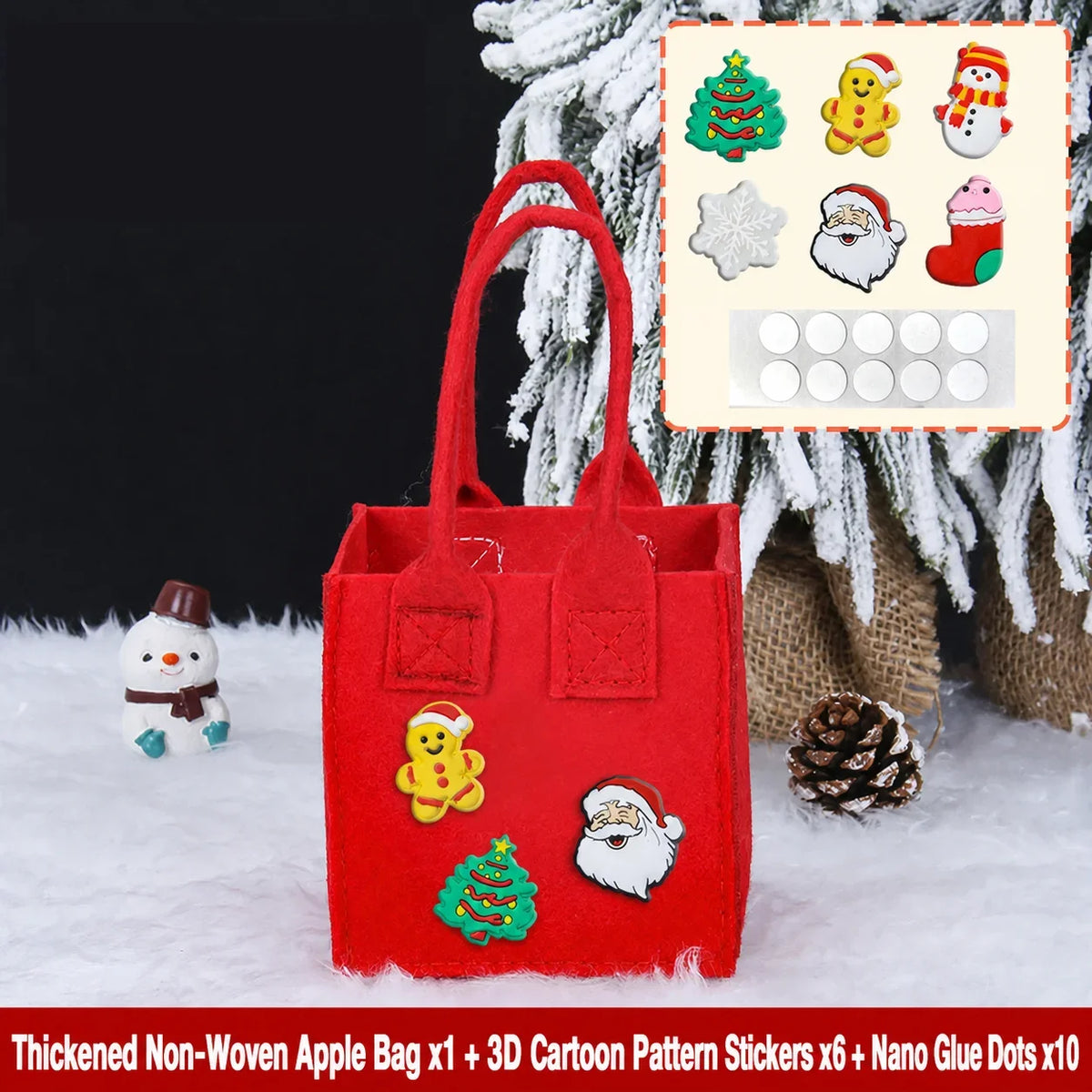 Christmas Non-Woven Felt Gift Bag with Cartoon Stickers