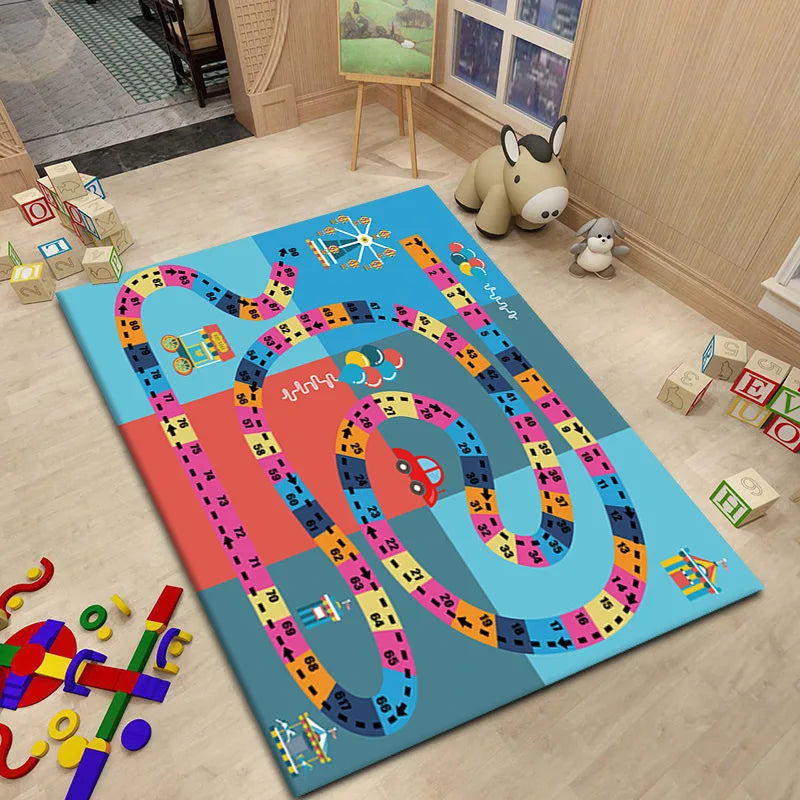 Snakes & Ladders Game Pattern Rug – Kids Play Mat Carpet