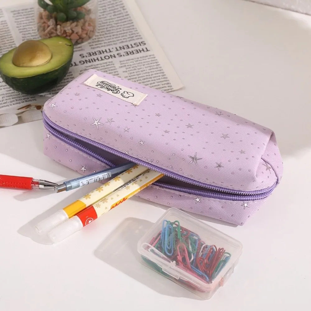 Large Canvas Pencil Case – Star Print Stationery Organizer Bag