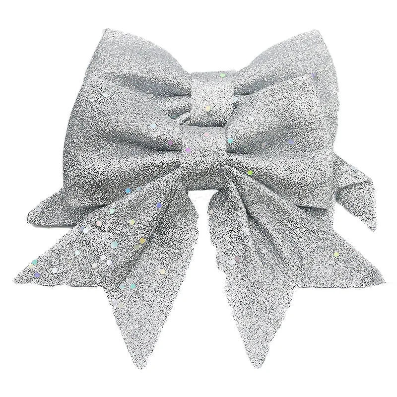 Christmas Pearl Cotton Bow Decorations 2-Pack | Glitter Bows