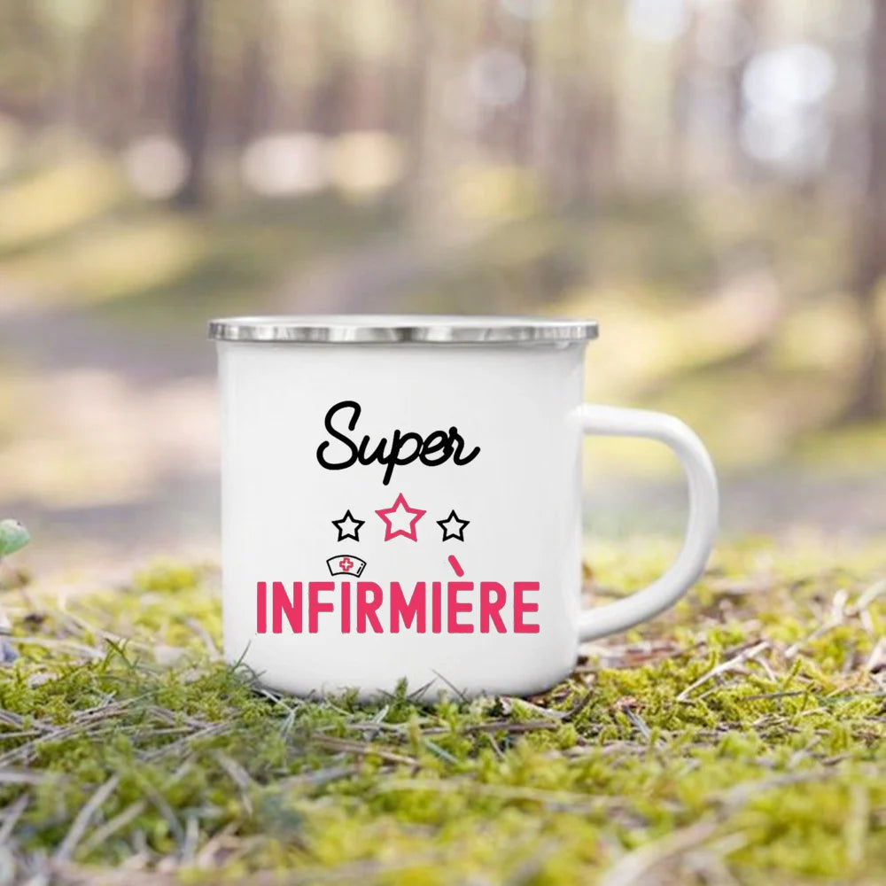 French Nurse Enamel Mug | Infirmière Gift Coffee Cup