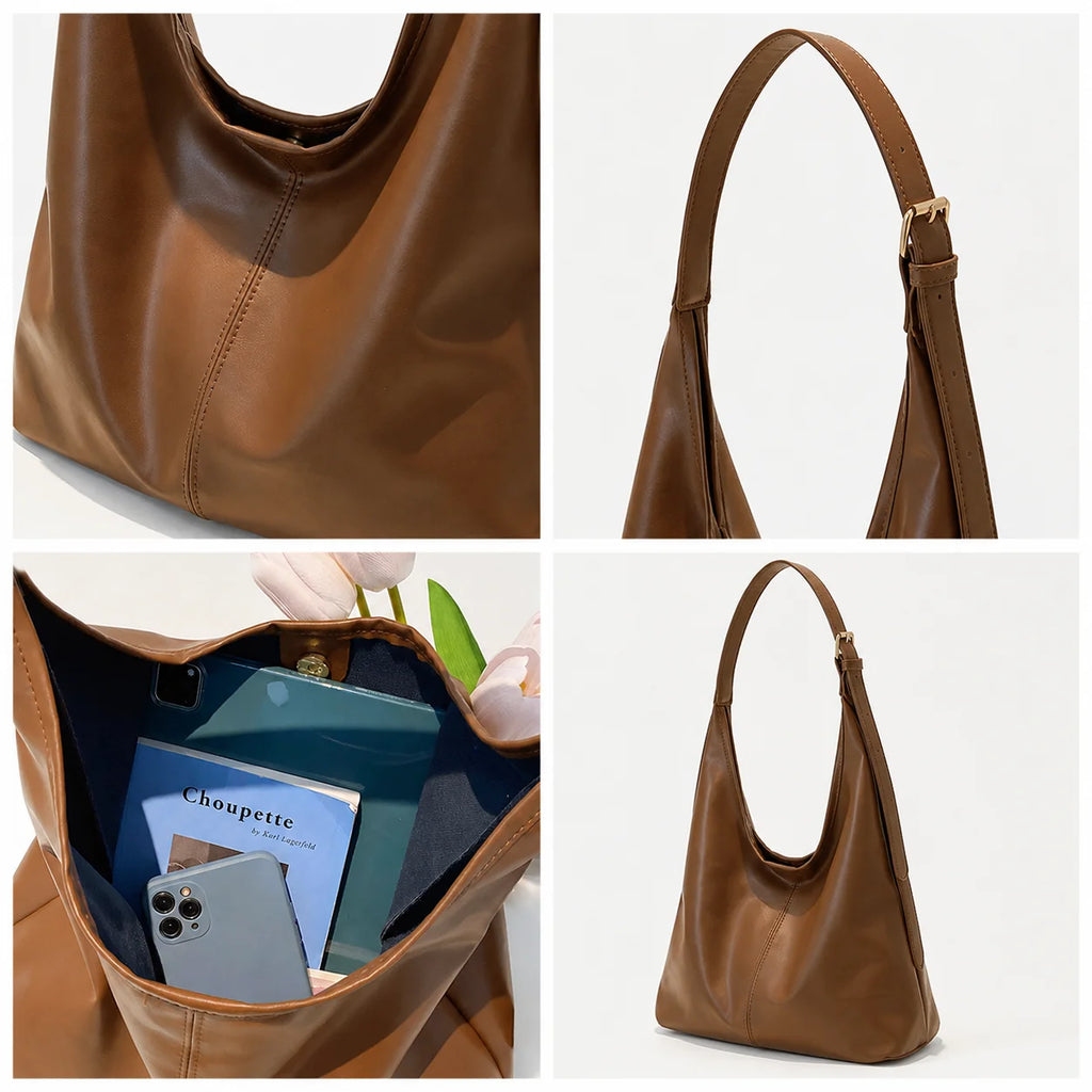 Women's Large Capacity Hobo Shoulder Bag – Slouchy PU Tote