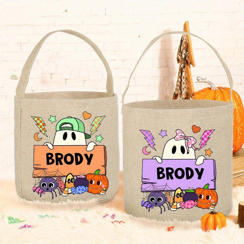 Halloween Trick or Treat Canvas Tote Bag | Pumpkin & Bat