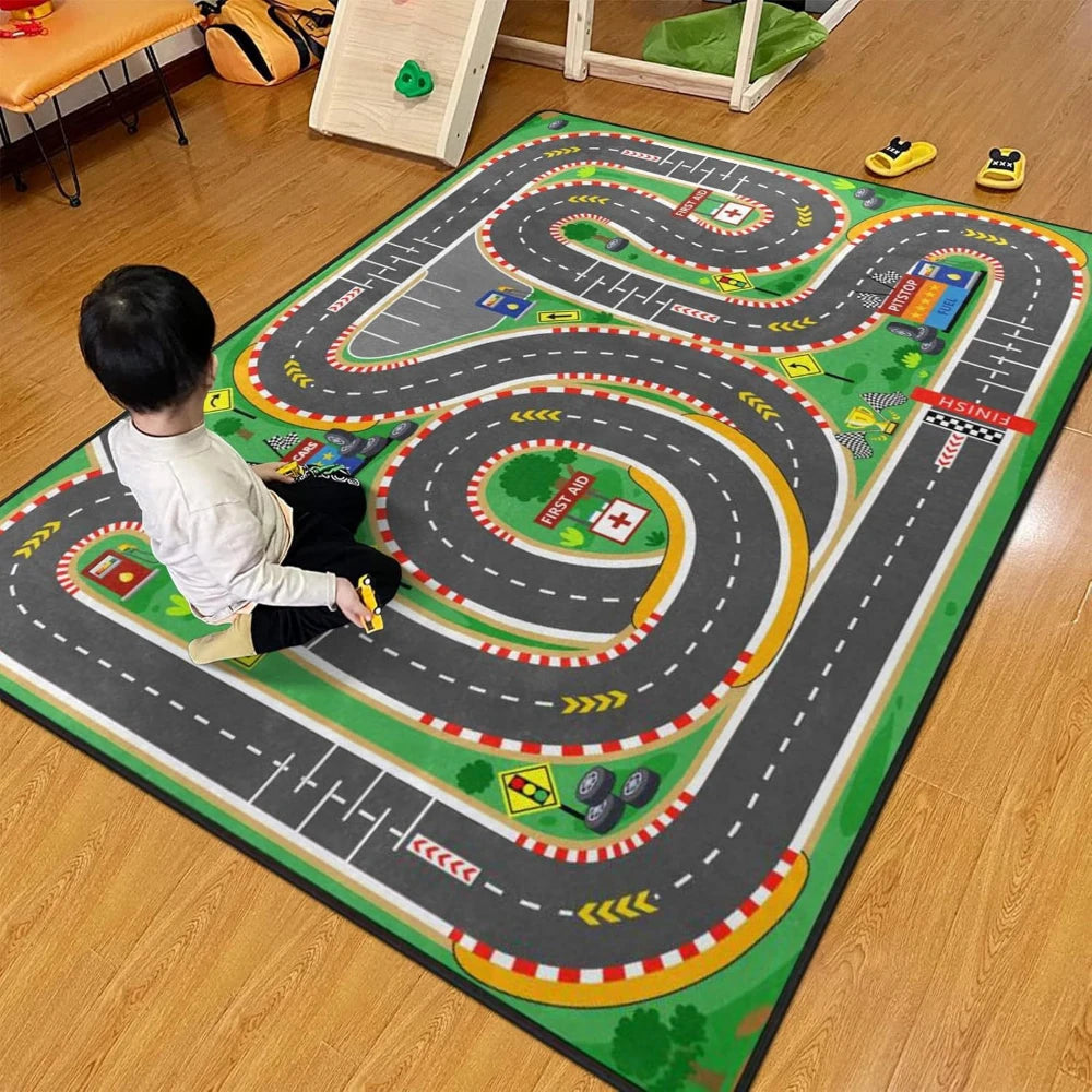 Kids Racing Track Play Mat Rug | Educational Car Carpet