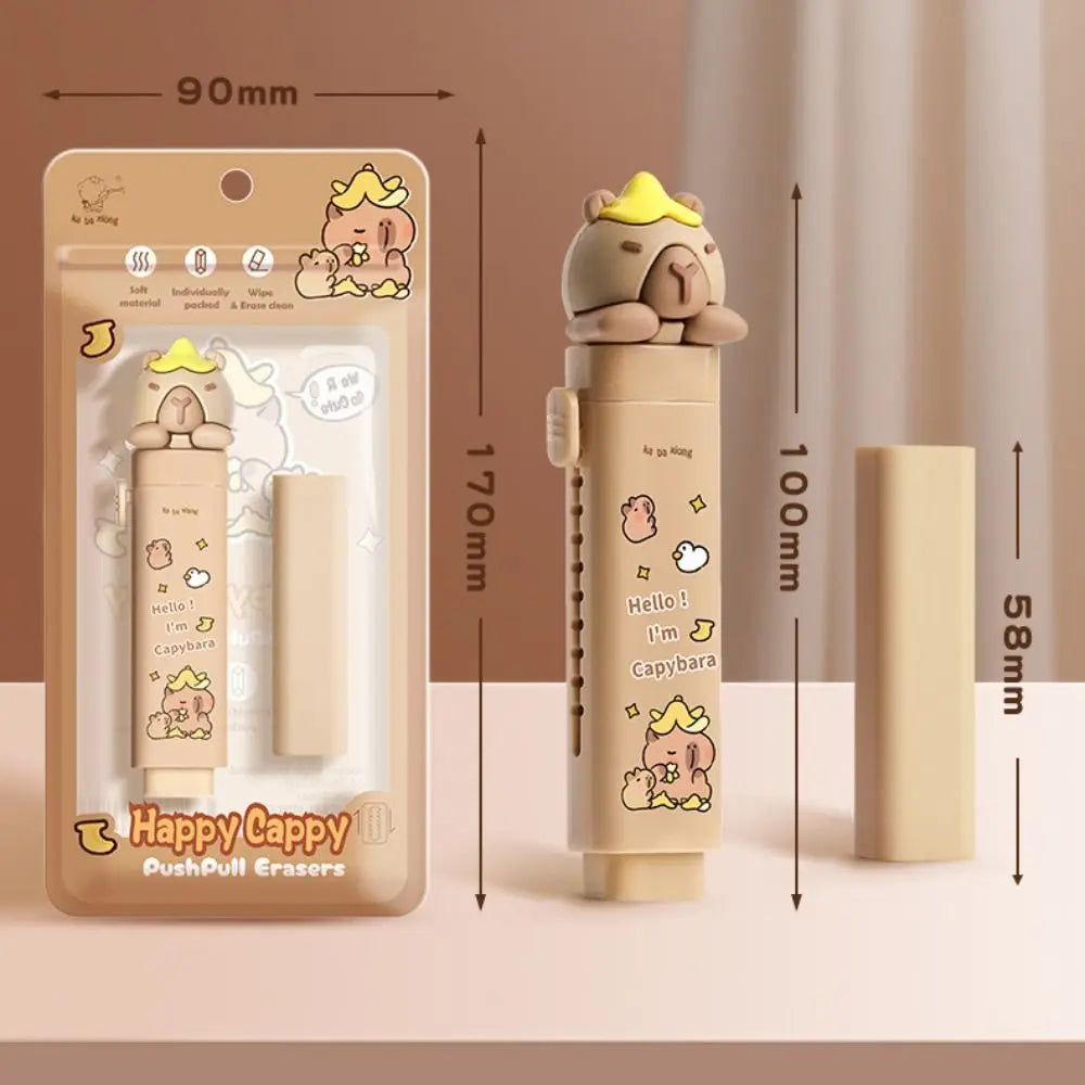 Cute Capybara Push-Pull Eraser with 2 Replaceable Cores