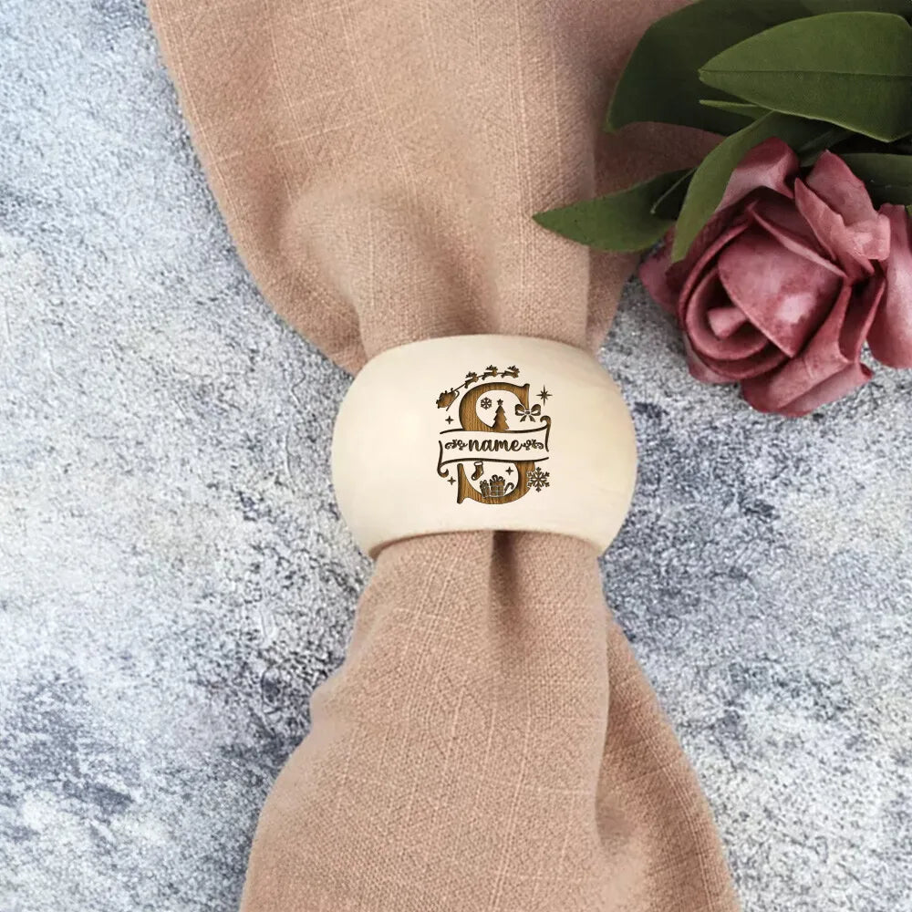 Personalized Engraved Wood Napkin Rings – Holiday Table Decor