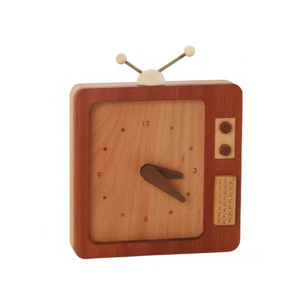 Wooden Retro Square Desk Alarm Clock – Vintage TV Style