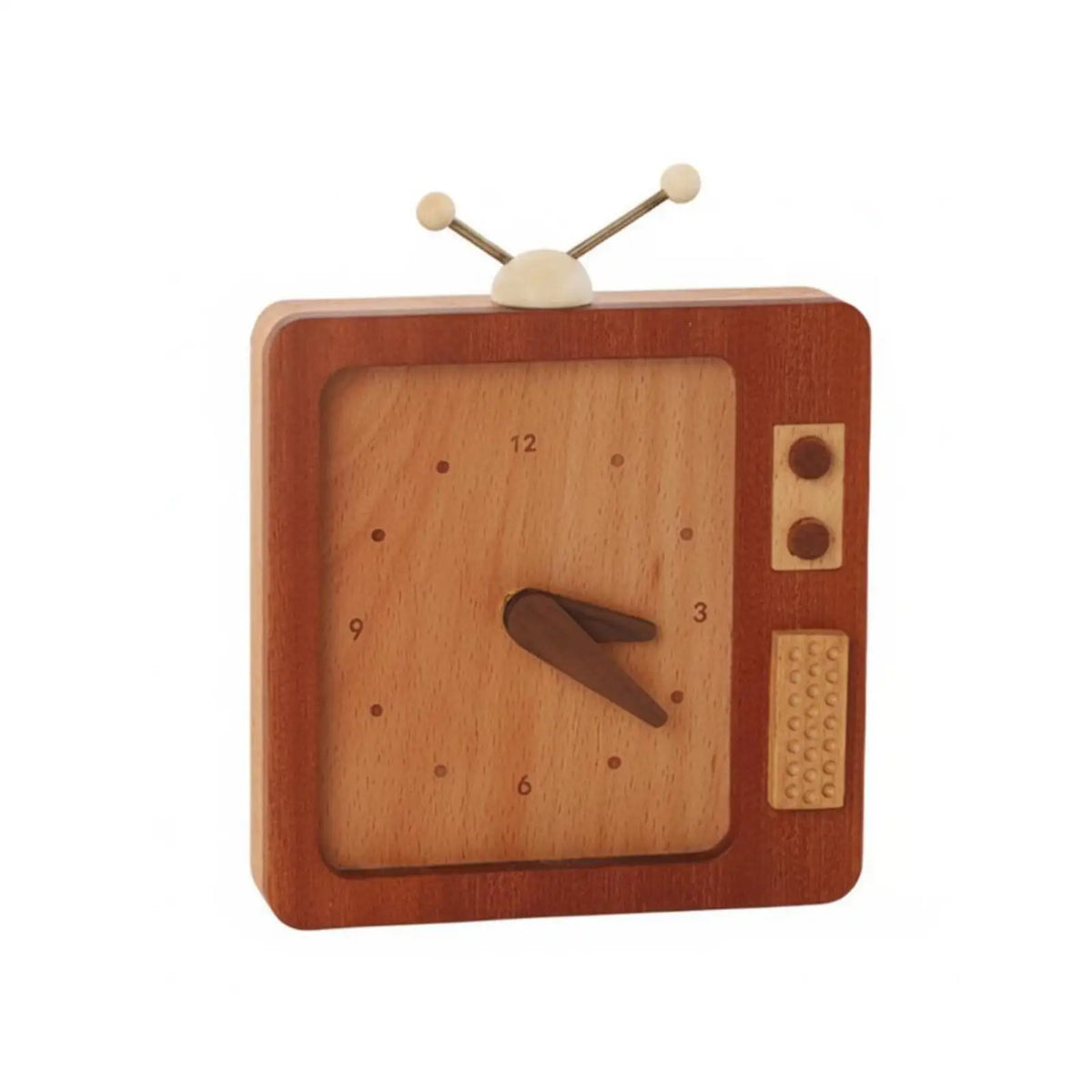 Wooden Retro Square Desk Alarm Clock – Vintage TV Style