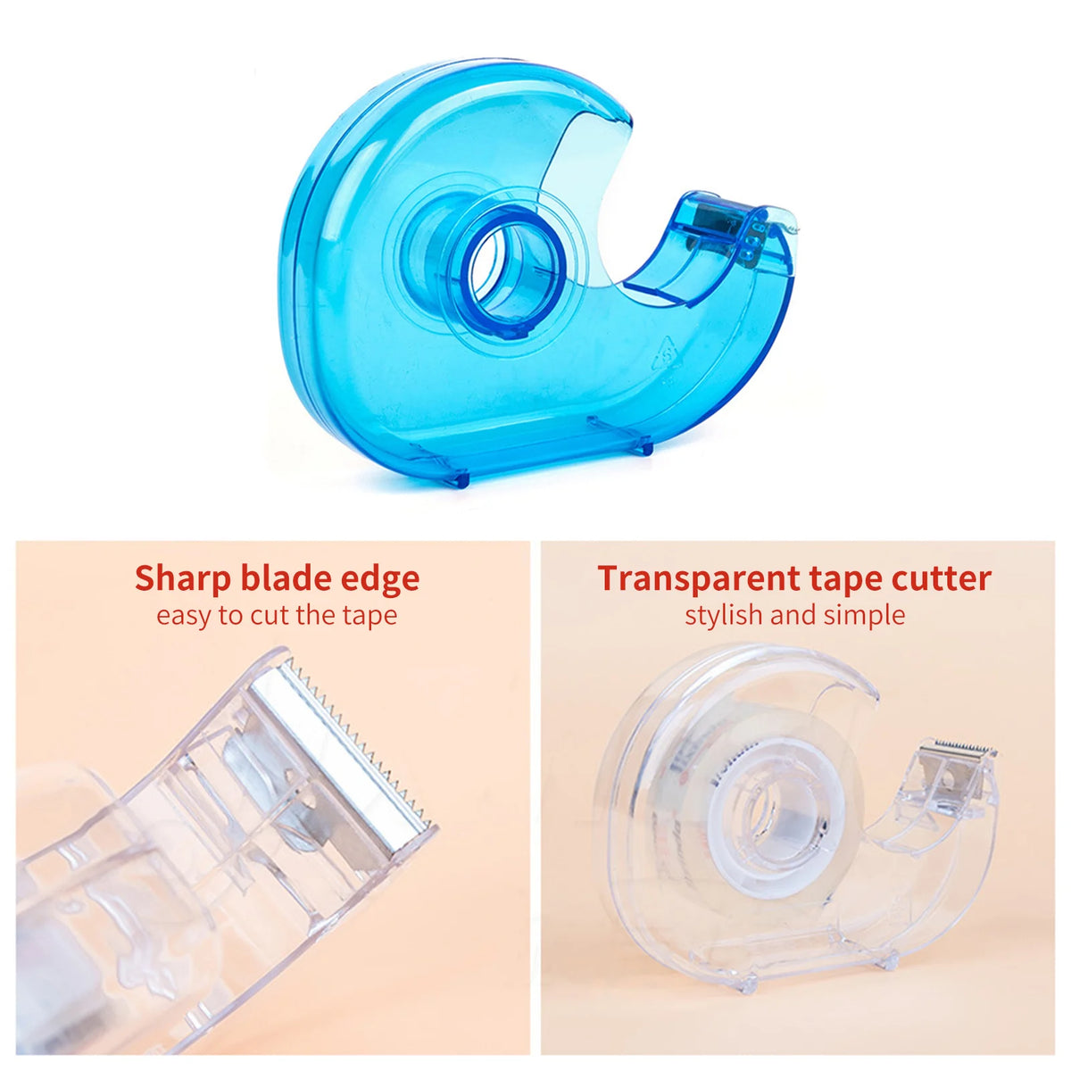 Transparent Desktop Tape Dispenser – Portable Plastic Cutter