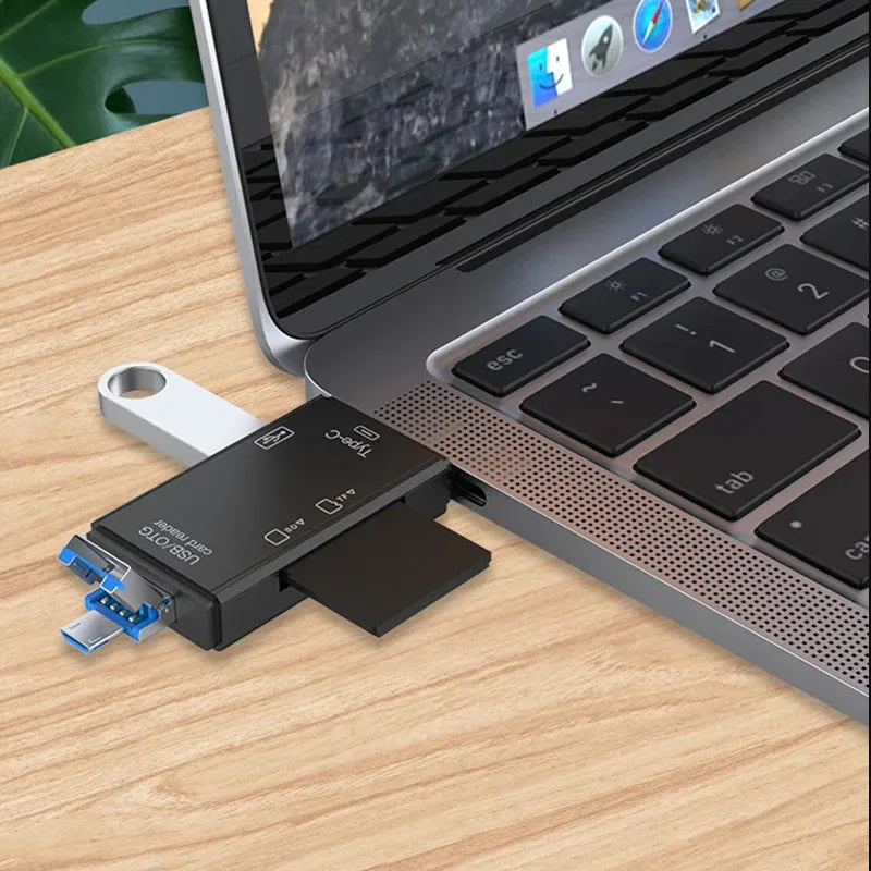 6-in-1 Type-C USB Card Reader – SD, TF, OTG Hub Adapter