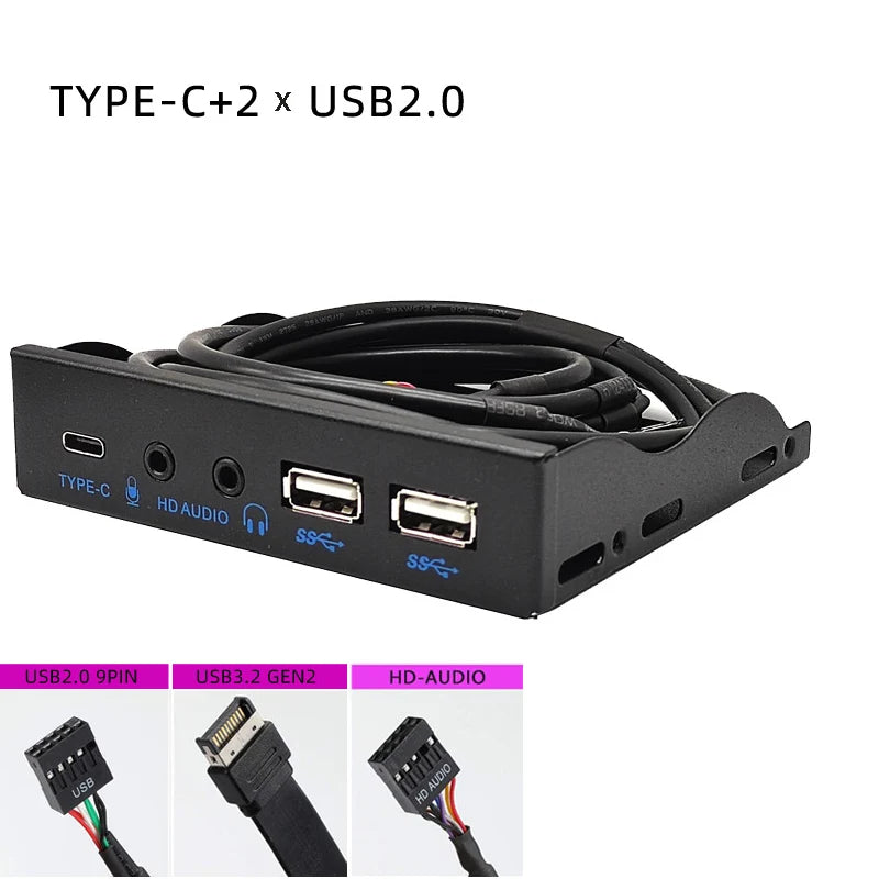 10Gbps USB-C HD Audio Front Panel Hub – 3.5" Bay Desktop