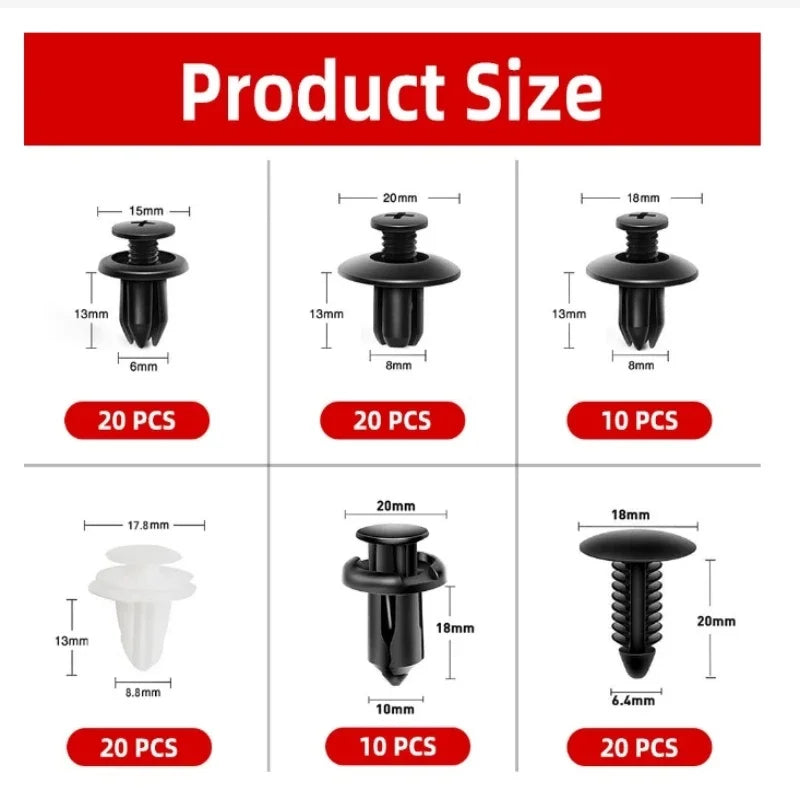 100-Pc Mixed Auto Plastic Fastener Clips – 6-Type Car Trim Kit