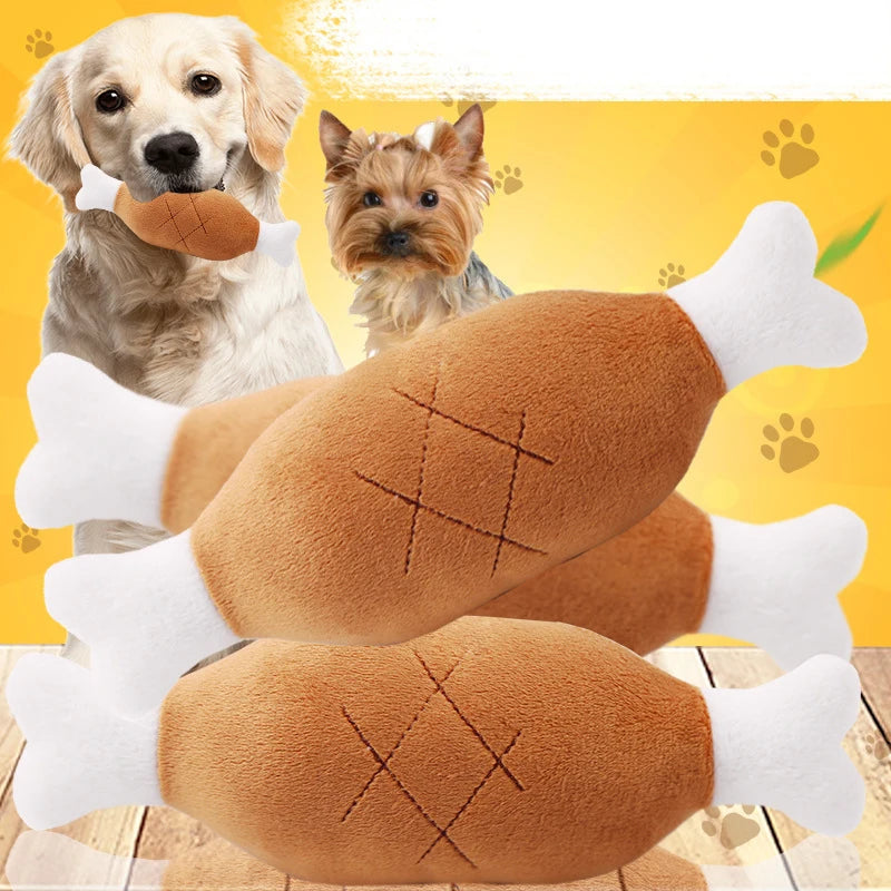 Interactive Plush Squeaky Dog Toy – Chicken Leg & Bone Shape