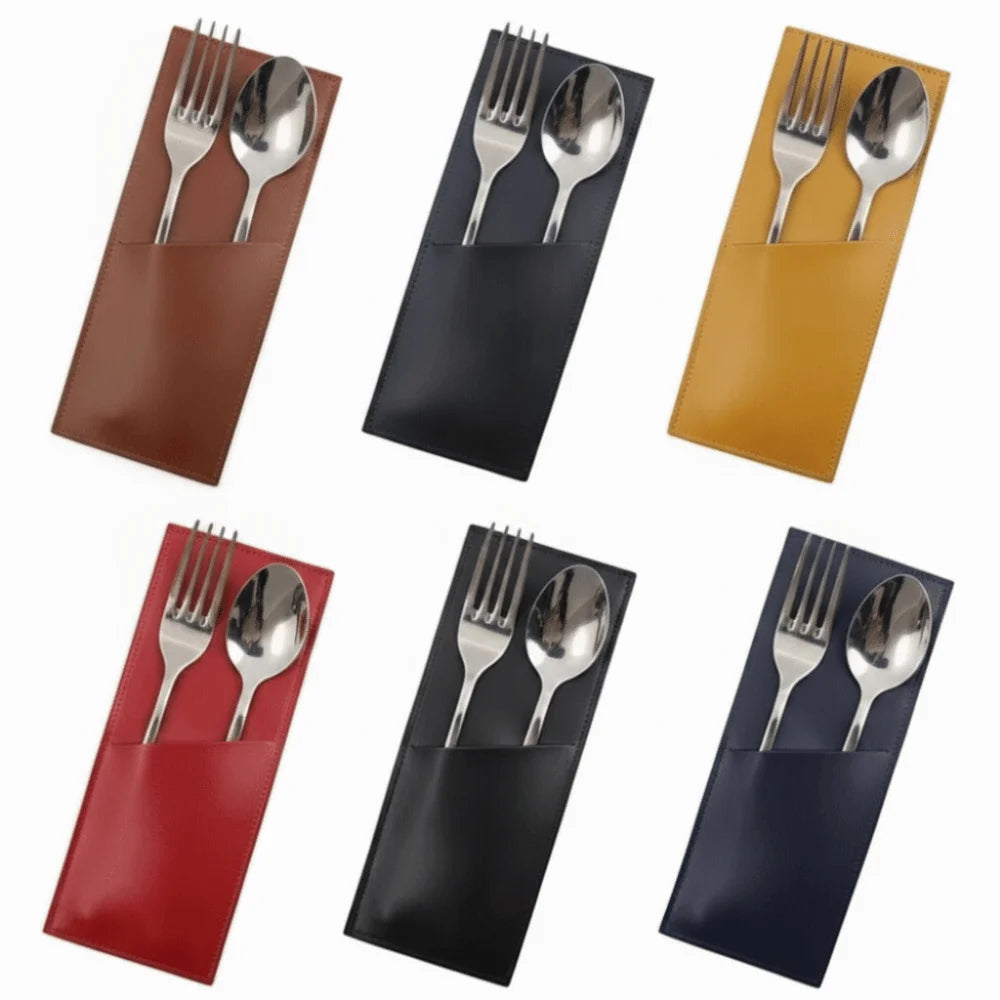 PU Leather Cutlery Pouch | Reusable Flatware Sleeve Holder