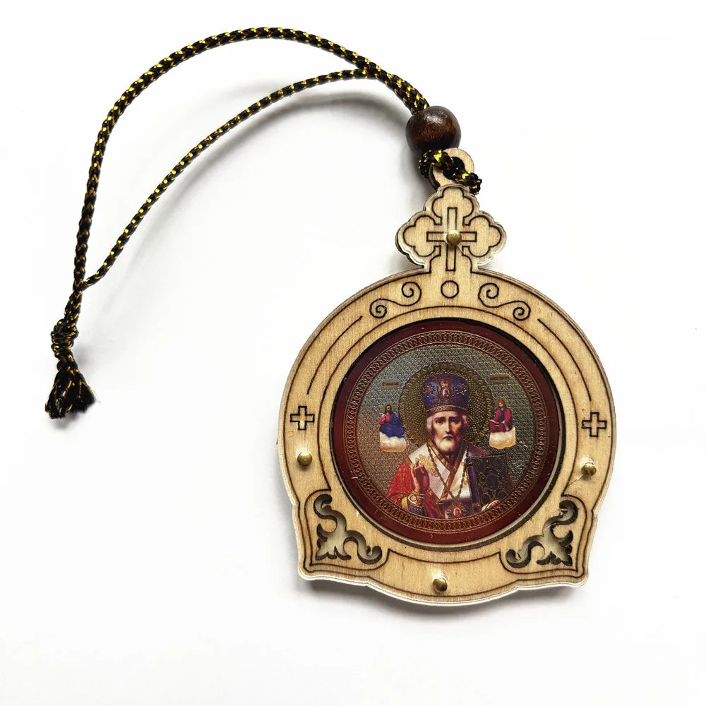 Orthodox Virgin Mary & Jesus Gold Wood Icon | Wall Ornament