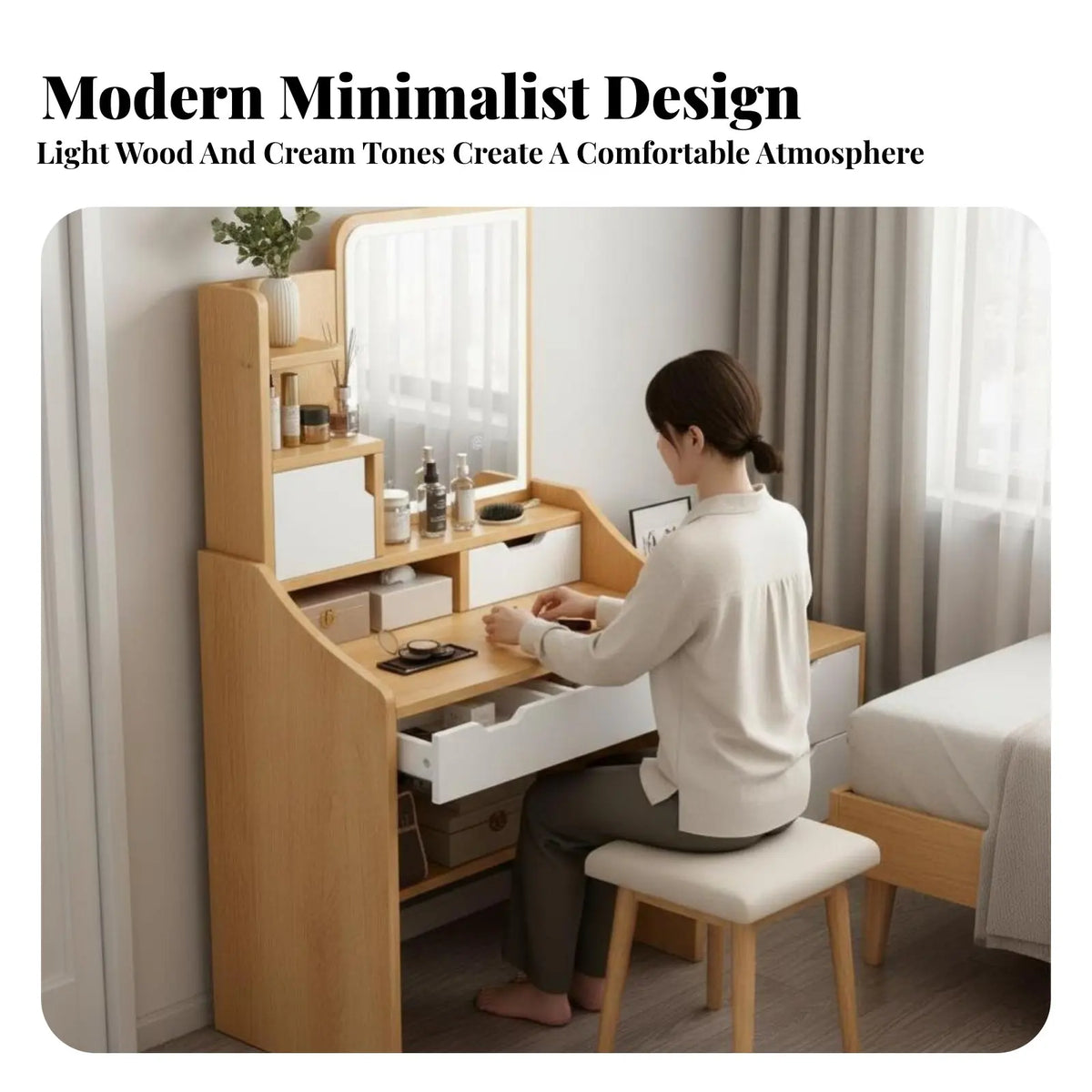 Modern Vanity Set with Lighted Mirror & Large Storage