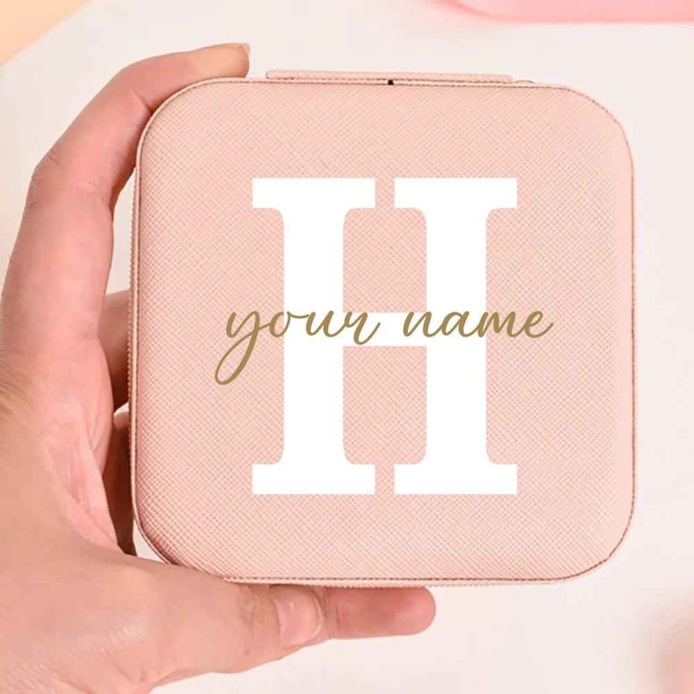 Personalized Faux Leather Jewelry Box – Custom Name & Initial