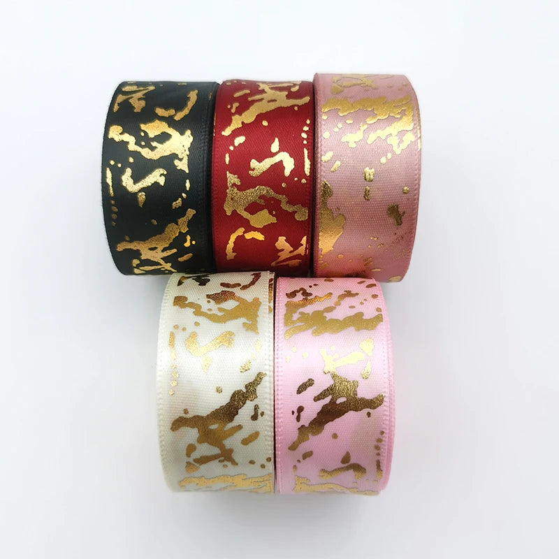25mm Marble Gold Foil Satin Ribbon 10 Yards | Gift & Wedding